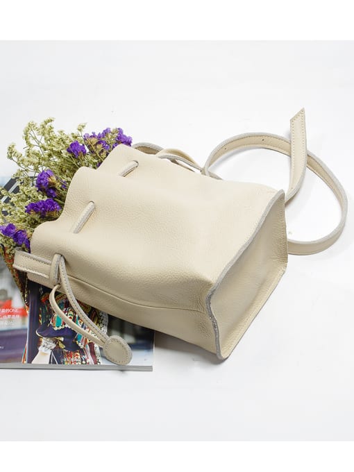 White First layer cowhide  belt bucket bag multi-color optional