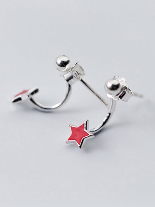 Rosh Elegant Red Star Shaped S925 Silver Glue Stud Earrings 0