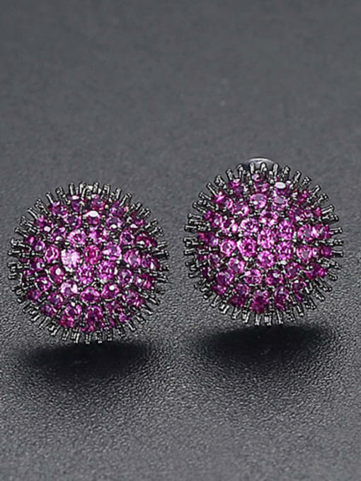 Purple Copper With Gun Plated Trendy Flower Cubic Zirconia Stud Earrings