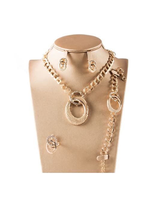 Lan Fu Fashion Rhinestones Round Four Pieces Jewelry Set 0