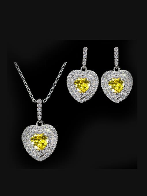 L.WIN Heart Shaped Zircon earring Necklace Jewelry Set 0