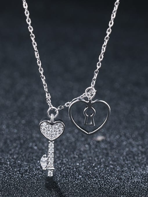 UNIENO 925 Sterling Silver With Platinum Plated Simplistic Heart Necklaces 0