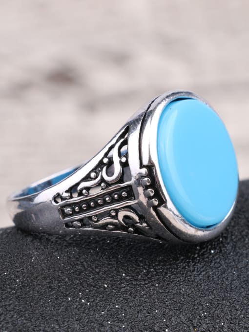 Blue Personalized Antique Silver Plated Round Resin stone Alloy Ring