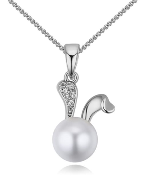 platinum Fashion Imitation Pearl Tiny Zirconias Rabbit Pendant Alloy Necklace