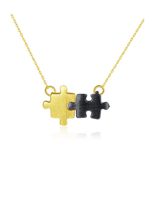 gold and black 925 Sterling Silver With smooth Personality Two-color Plated Geometric Necklaces