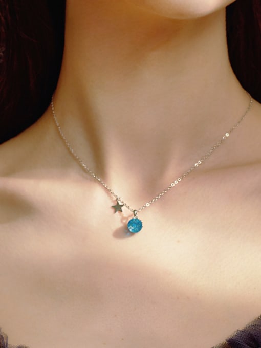 Rosh Blue imitation crystal star sweet short clavicular chain ear thread 1