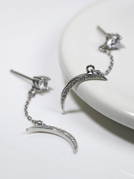 Peng Yuan Simple Shiny Zirconias-Studded Moon 925 Silver Drop Earrings 0