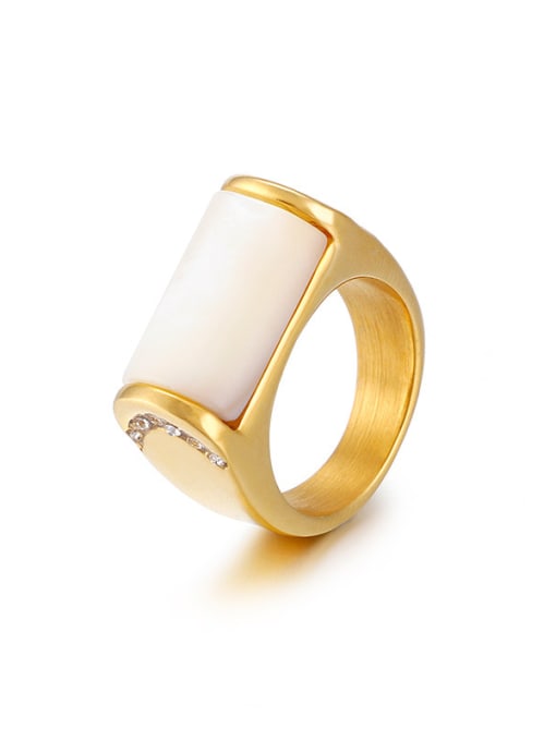 Golden Stainless Steel With Shell Fashion Geometric Solitaire Rings