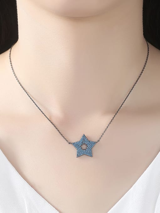BLING SU Copper inlay AAA zircon blue five-pointed star necklace 1