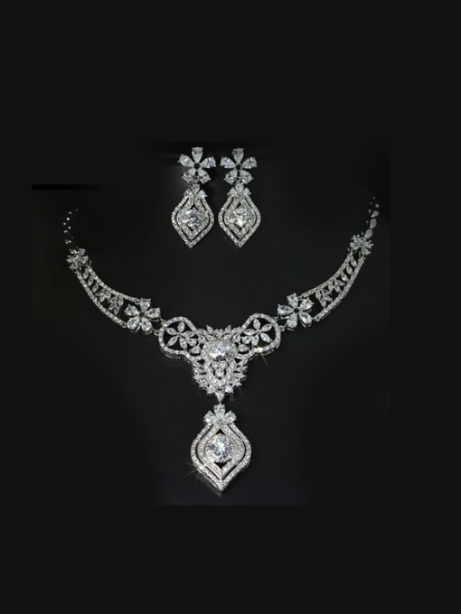 Platinum Retro Exaggerate Flower Two Pieces Jewelry Set