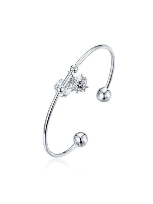 Open Sky Simple Rhinestones Two Beads Opening Bangle