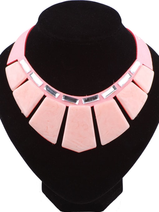 Pink Personalized Exaggerated Geometrical Resin Suede Necklace