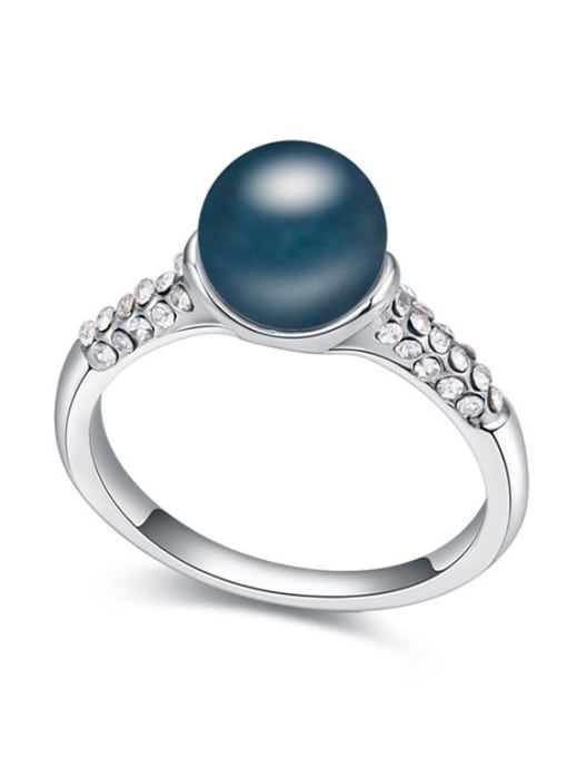 QIANZI Simple Imitation Pearl Tiny Crystals Alloy Ring 2