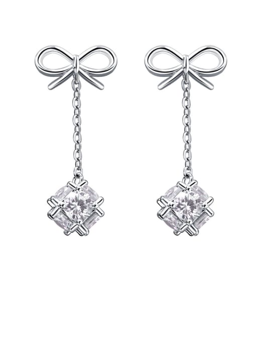 sliver 925 Sterling Silver With  Cubic Zirconia Trendy Bowknot Drop Earrings