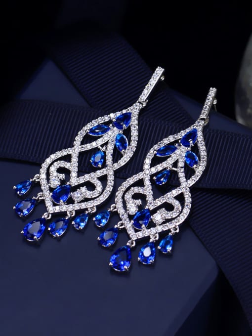 Blue Western Style Tassel Drop Chandelier earring