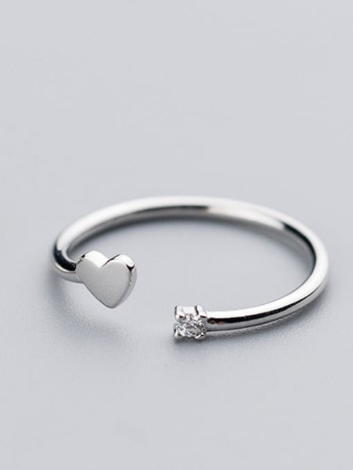 Silver Temperament Open Design Heart Shaped Zircon S925 Silver Ring