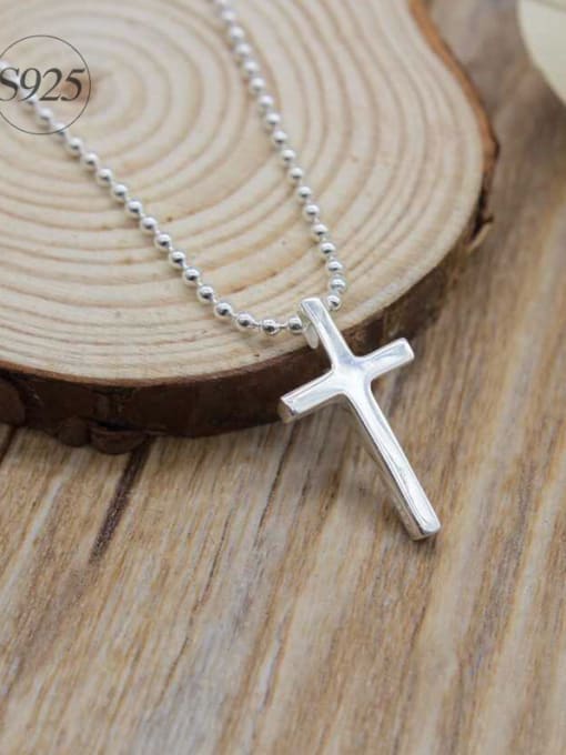 Rosh 925 Sterling Silver With Platinum Plated Simplistic Smooth Cross Necklaces 0