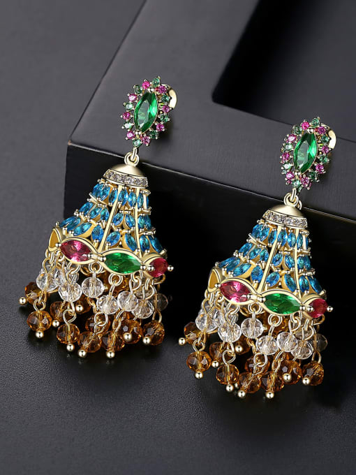 BLING SU Copper With Gold Plated Vintage Irregular Chandelier Earrings 2