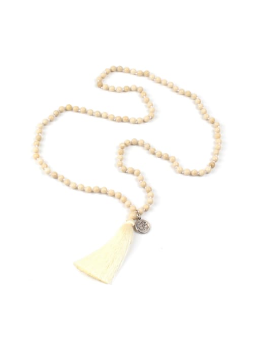 N6007-G (6MM Fossils Of Cut White Wood) Fashionable National Style Long Sweater Necklace