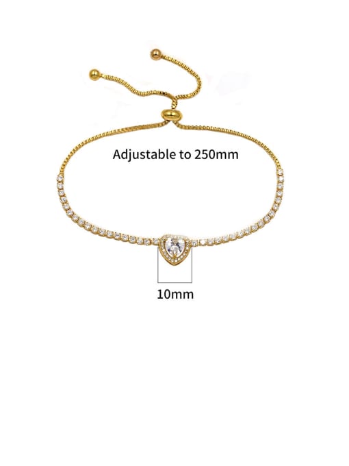 Genuine gold Copper With  Cubic Zirconia  Simplistic Heart Adjustable Bracelets