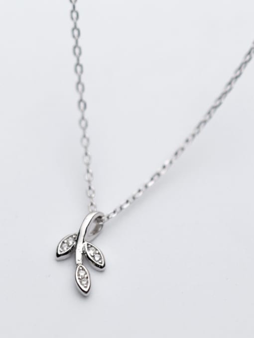 Rosh Fresh Leaf Shaped Rhinestone S925 Silver Necklace 0