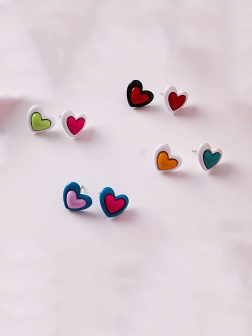 Girlhood Alloy With Platinum Plated Cute Multicolor Heart Stud Earrings 2