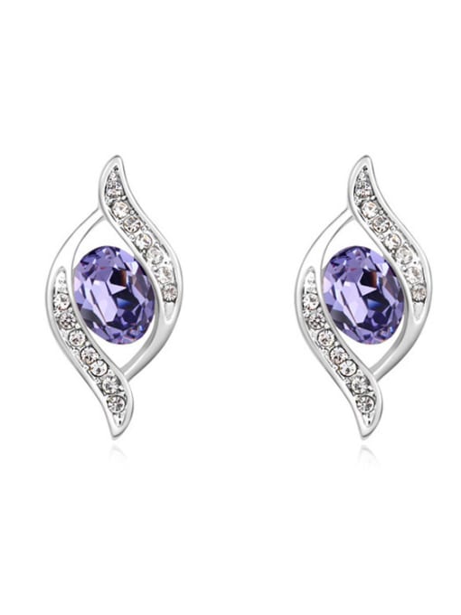 purple Simple Oval austrian Crystals Alloy Stud Earrings