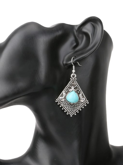 Gujin Retro style Antique Silver Plated Turquoise stone Alloy Drop Earrings 1