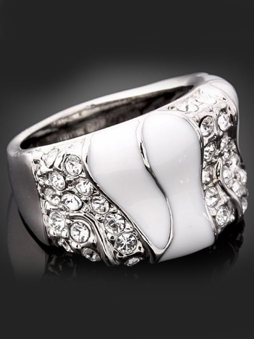 Wei Jia Exaggerated White Enamel Cubic Rhinestones Alloy Ring 0