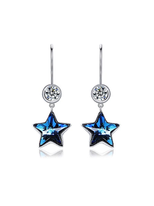 OUXI Fashion Blue Austria Crystal Star Earrings
