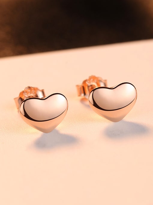 CCUI 925 Sterling Silver With Rose Gold Plated Simplistic Heart Stud Earrings 2
