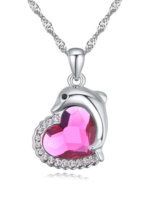 pink Fashion Heart austrian Crystals Little Dolphin Alloy Necklace
