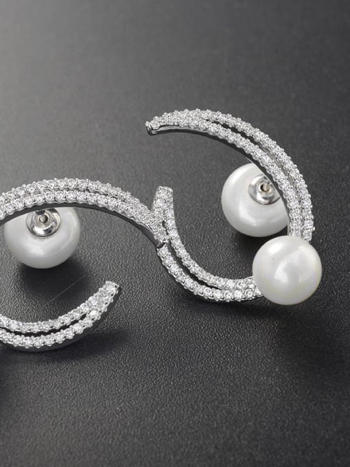 ALI Personality Crescent Moon Pearls Micro Zircon Earrings 1