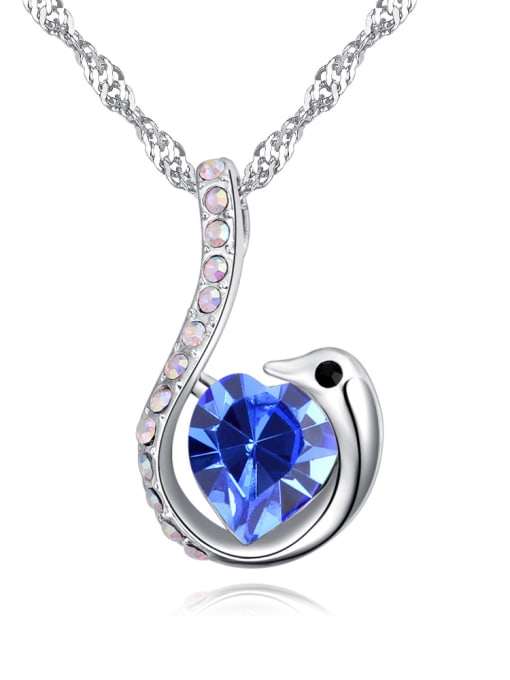 royal blue Simple Heart austrian Crystals Swan Pendant Alloy Necklace