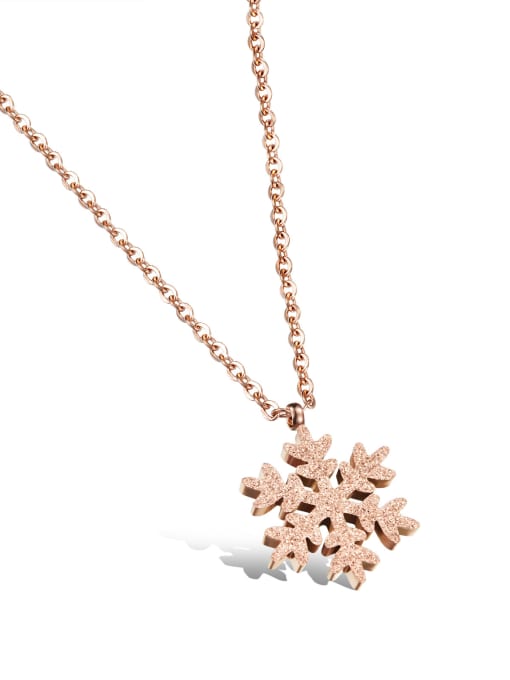 Rose Gold Simple Polish Snowflake Titanium Women Necklace