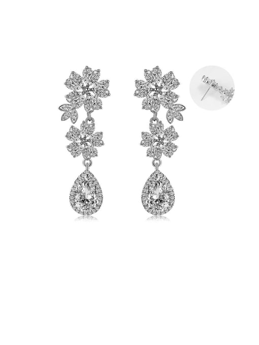 Platinum ear needle Copper With Cubic Zirconia Luxury Flower Cluster Earrings