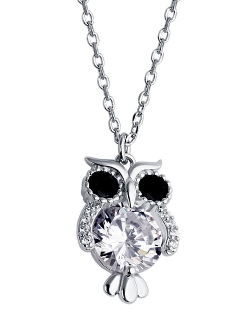 Dan 925 Sterling Silver With Cubic Zirconia Cute Animal owl Necklaces 0