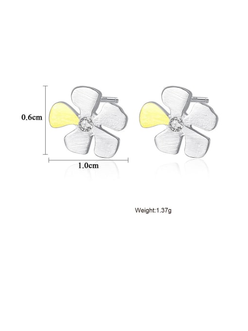CCUI 925 Sterling Silver With Cubic Zirconia  Cute Two-Color Flower Stud Earrings 4