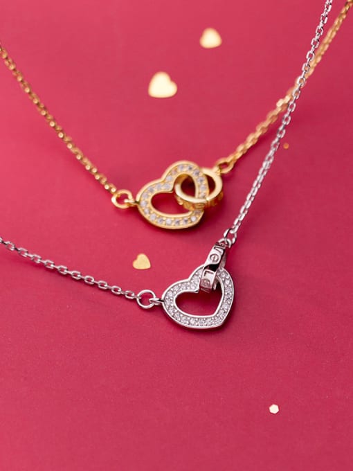 Rosh 925 Sterling Silver With  Cubic Zirconia Simplistic Heart Necklaces 3