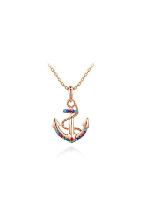 Rose Gold Multi-color Austria Crystal Anchor Shaped Necklace
