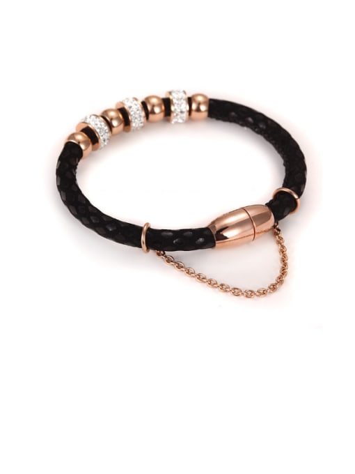 JINDING Titanium 14K Rose Gold Leather Rope Bracelet 1
