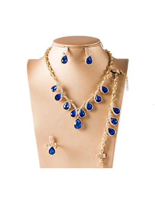 Blue 2018 Water Drop Artificial Crystals Four Pieces Jewelry Set