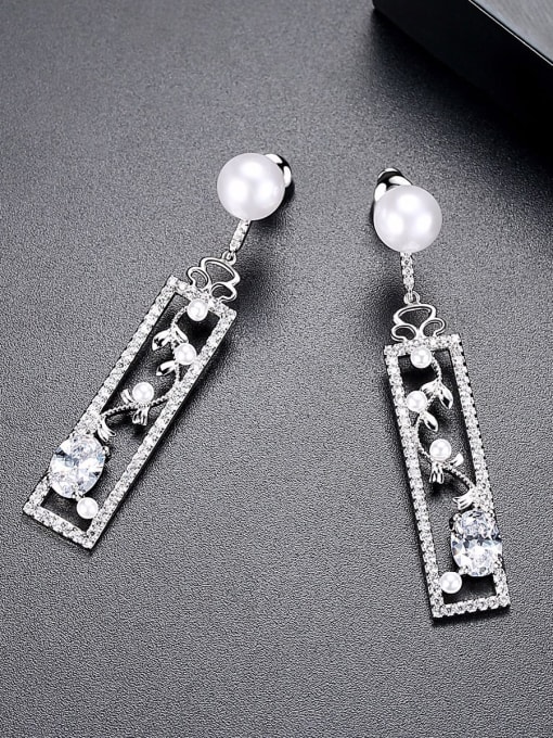 BLING SU Europe and America fashion long creative AAA zircon pearl new Earrings 0