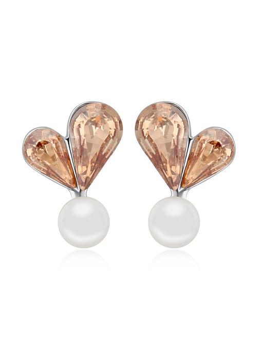 yellow Fashion Imitation Pearl Water Drop austrian Crystals Heart Stud Earrings