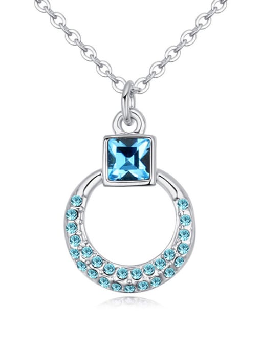 blue Simple Square Cubic austrian Crystals Hollow Round Alloy Necklace
