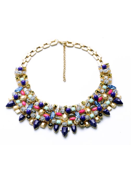 Blue Fashion Colorful Rhinestones Rivet Alloy Necklace