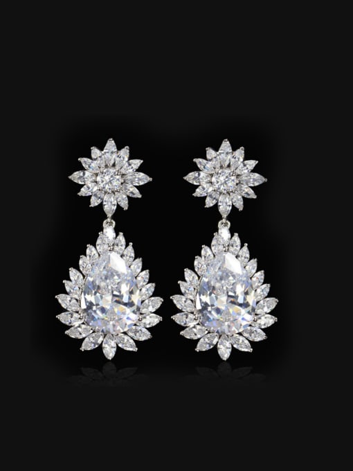 Platinum Western Style Zircons Plating Drop Cluster earring