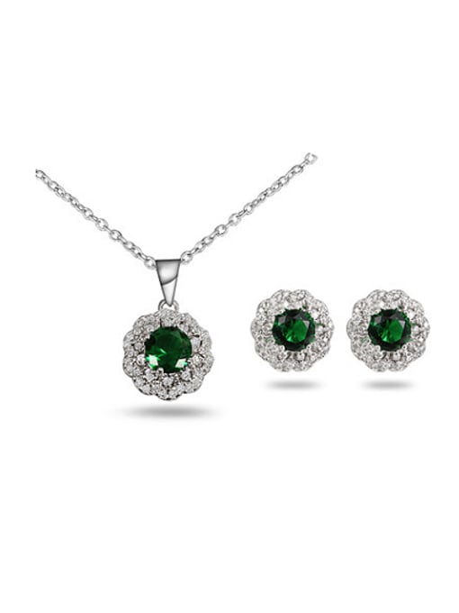 green Creative Green Round Shaped Zircon Two Pieces Jewelry Set