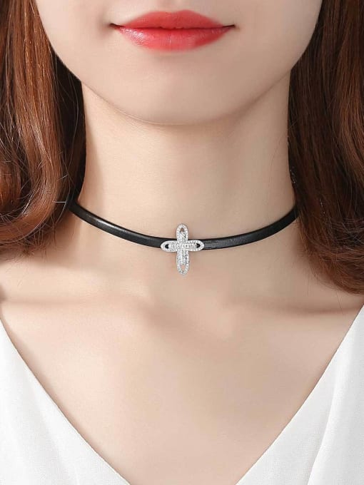 BLING SU Copper With Cubic Zirconia Fashion Cross Necklaces 1