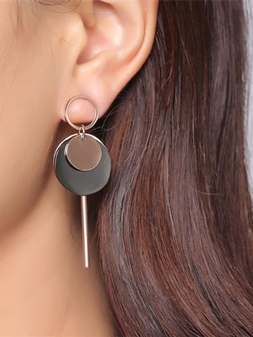 CONG Elegant Double Color Design Geometric Shaped Titanium Drop Earrings 1